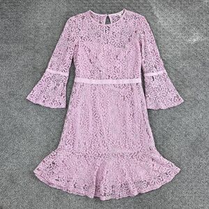 Nanette by Nanette Lepore Lace Dress Womens 4 Lilac Bell Sleeve Flounce Hem